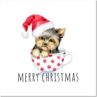 Cute puppy in a cup, Merry Christmas puppy Posters and Art